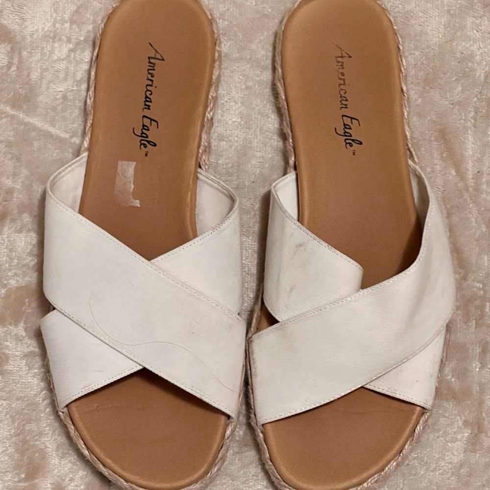 american eagle white criss-crossed flats
